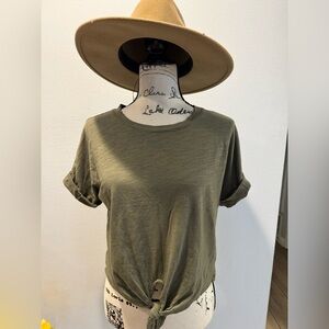 Sanctuary Olive Short Sleeve Knot Top